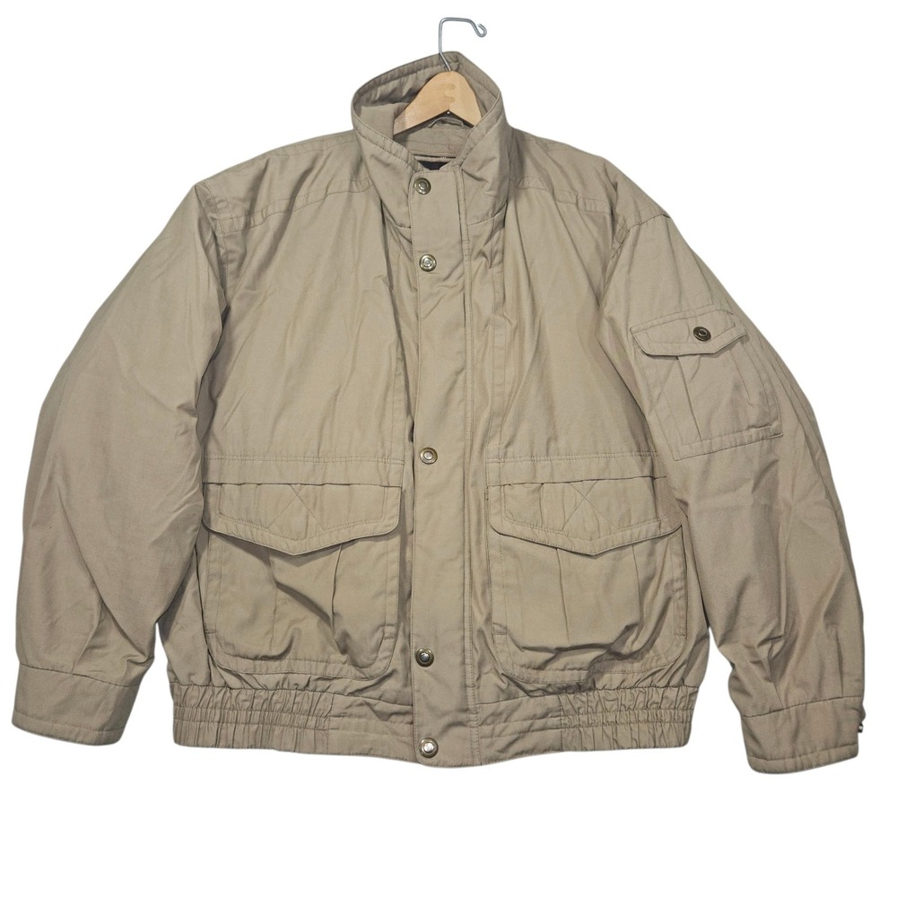 VTG London Fog Towne Bomber Jacket Khaki Tan Plaid Lined Sz L